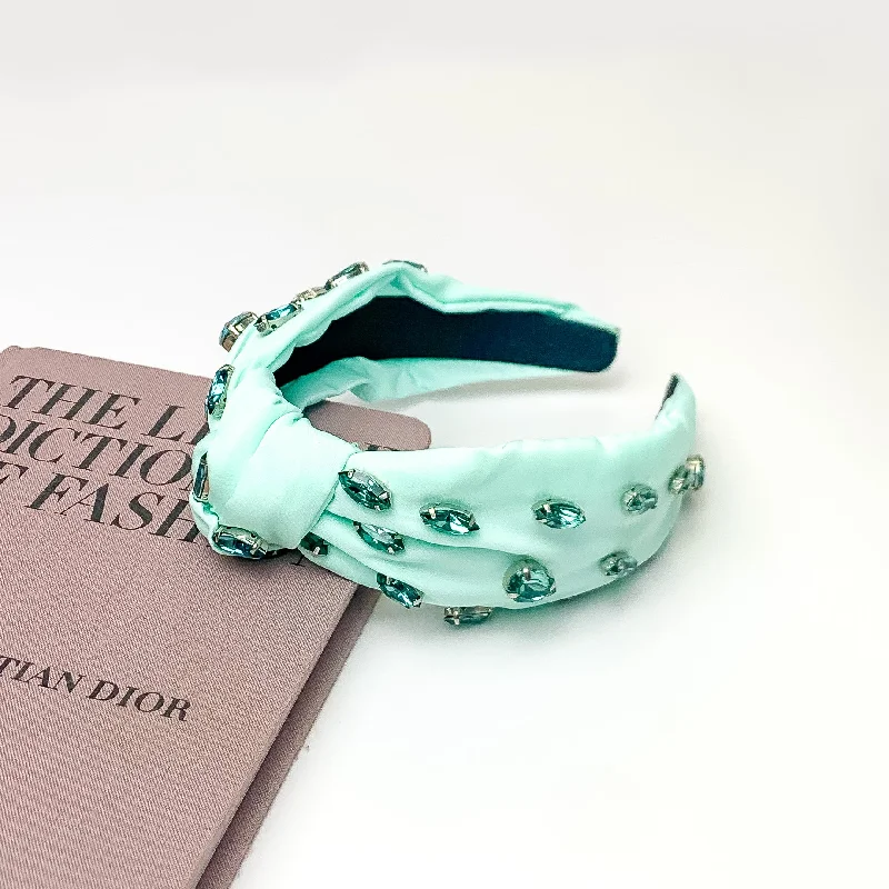 Crystal Detailed Knot Headband in Mint Green