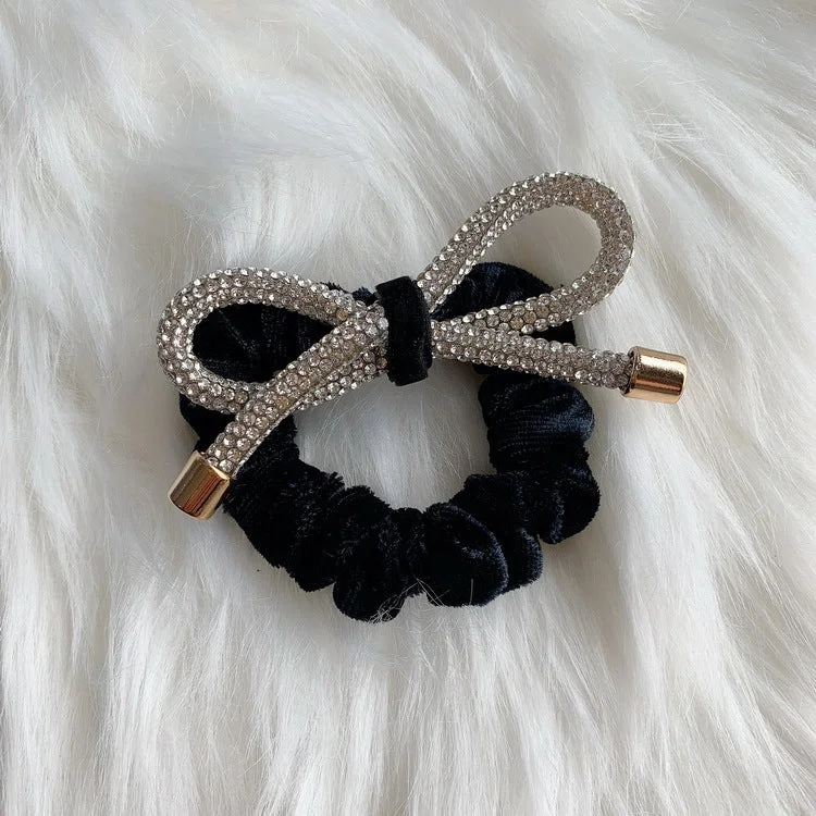 Wholesale Suede Bow Rhinestone Hair Ties