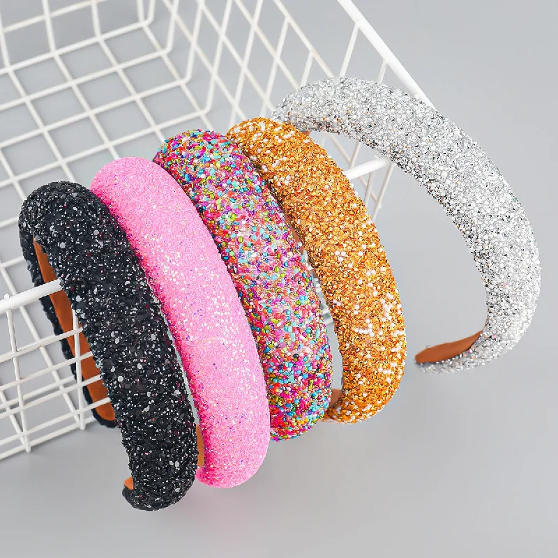 Wholesale Fabric Sponge Colorful Rice Beads Wide-brimmed Headband