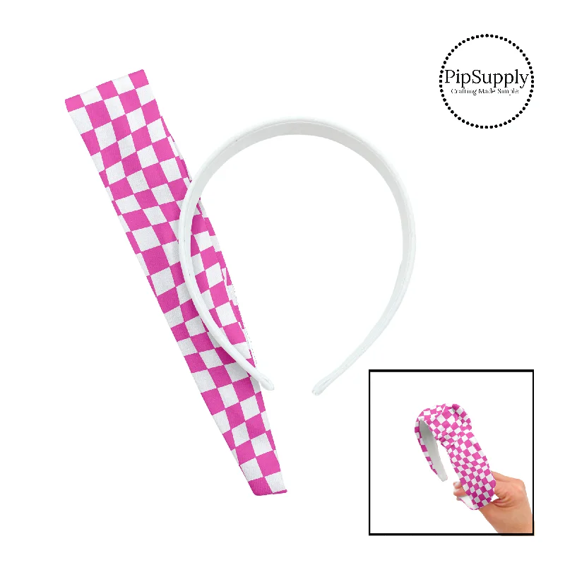 Wavy Checkered Pink DIY Knotted Headband Kit