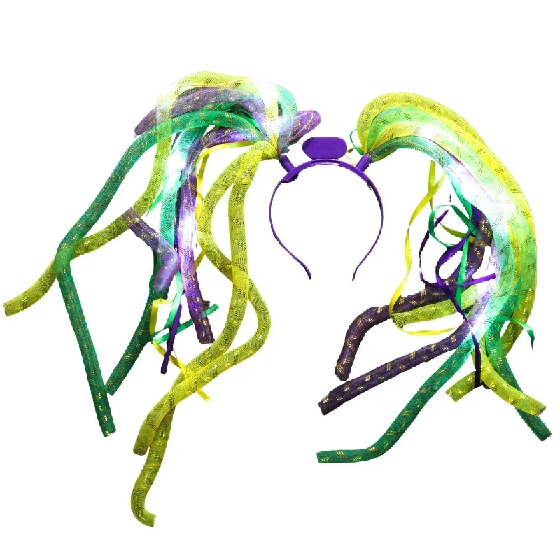 Purple, Green and Yellow Noodle Head Bopper with Purple Headband and Ribbons (Each)