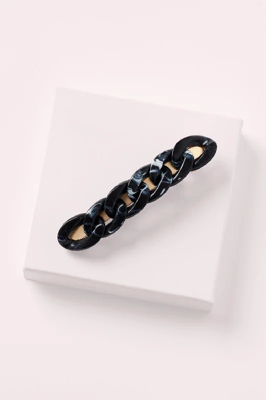 Marble Link Chain Baguette Barrette - Black