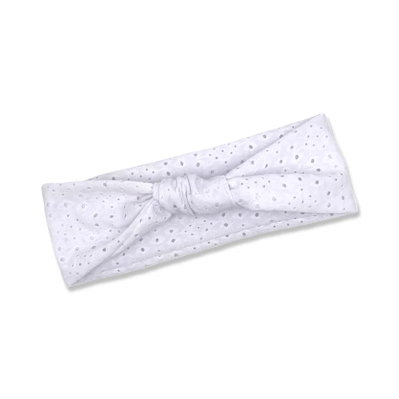 White Eyelet Top Knot Headband