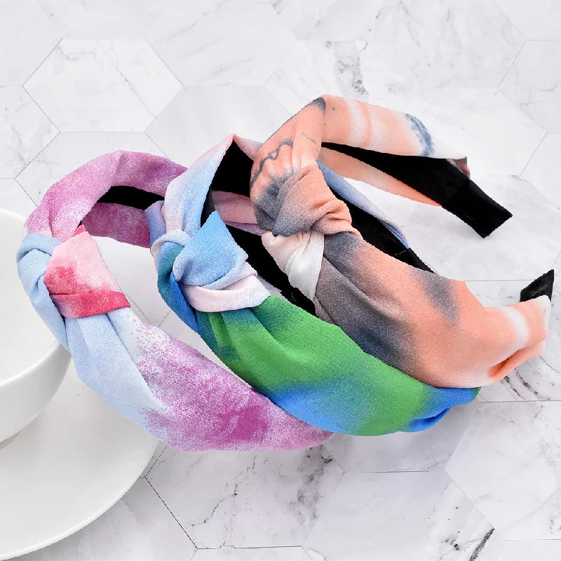 Wholesale of New Rainbow Ink Knotted Fabric Headband