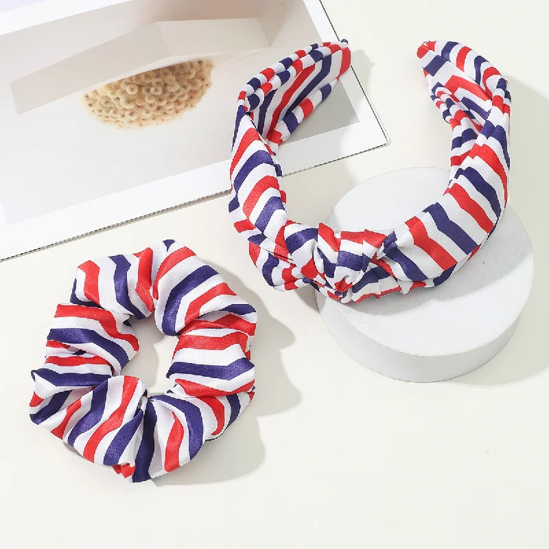 Wholesale Independence Day Knotted Fabric Headband Hair Scrunchies Set