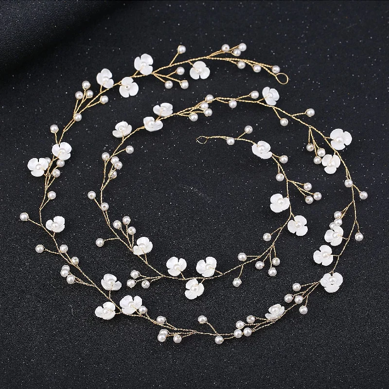 Wholesale Handmade Shell Pearl Flower Braided Hair Extra Long 1 Meter Headband