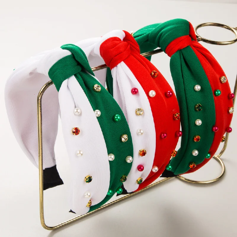 Wholesale New Trendy Christmas Headband Fashion Christmas Red and Green Color-Blocked Headband