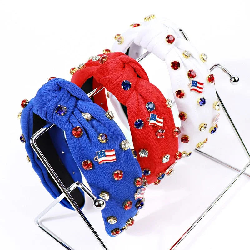 Wholesale Creative American Flag Nail Diamond Knotted Wide Brim Headband