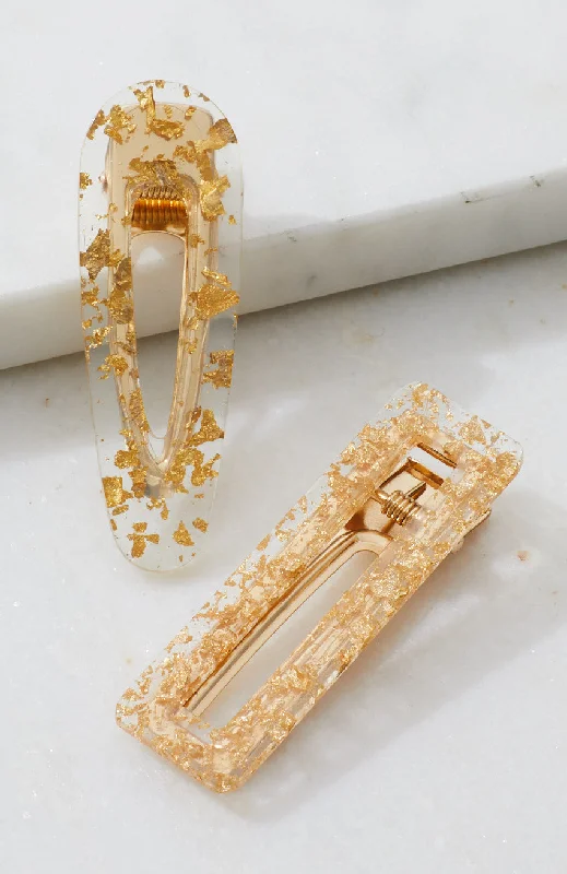 2pc Gold Leaf Resin Hair Clip Set