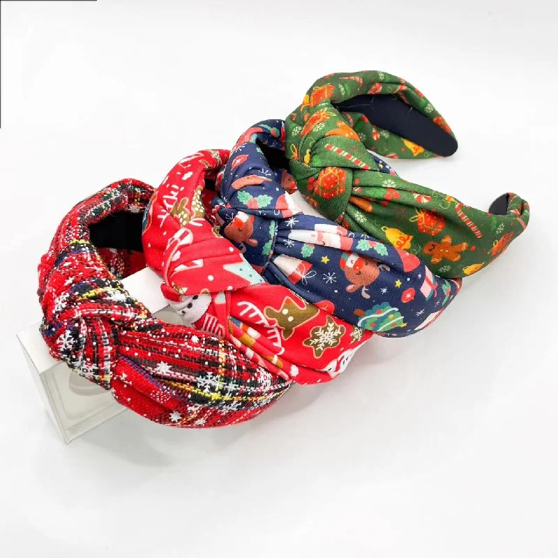 Wholesale Christmas Knot Printed Fabric Headband