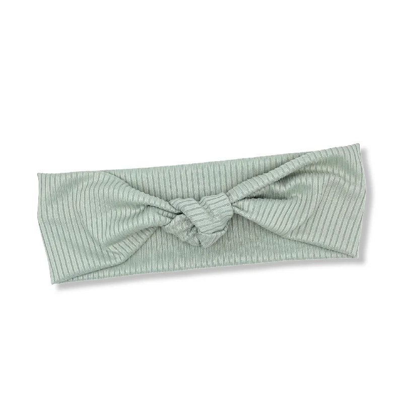 Light Sage Green Ribbed Top Knot Headband