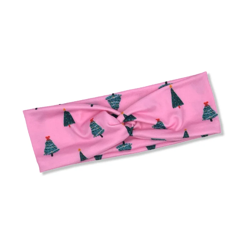 Pretty Pink Christmas Trees Knotted Headband