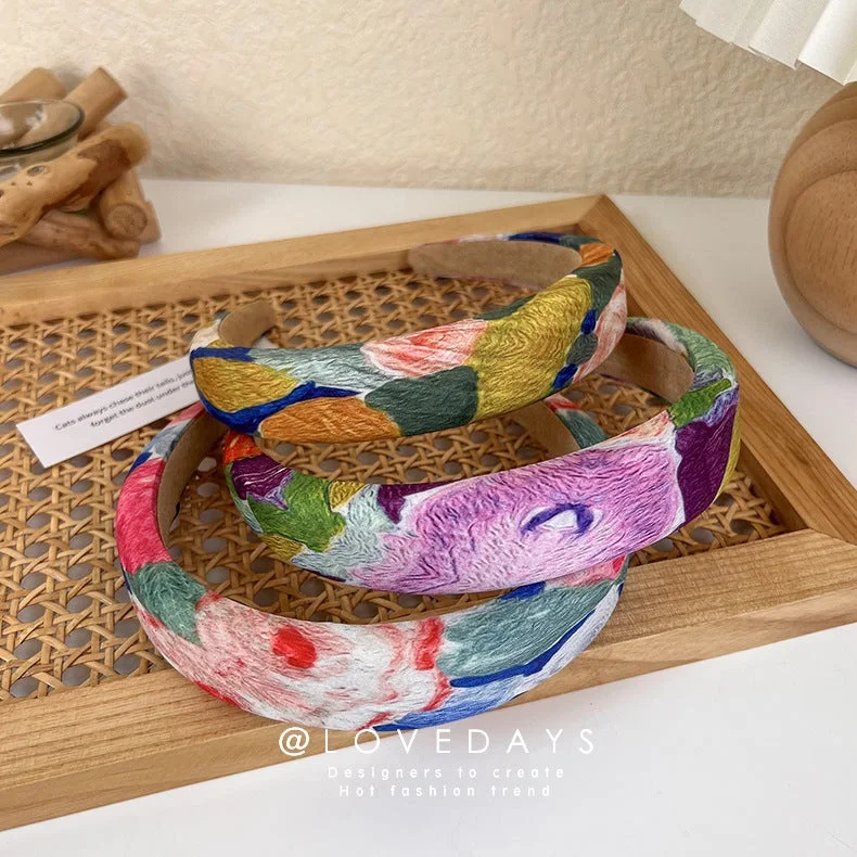 Wholesale Fabric Oil Painting Embossed Color Girls Headbands