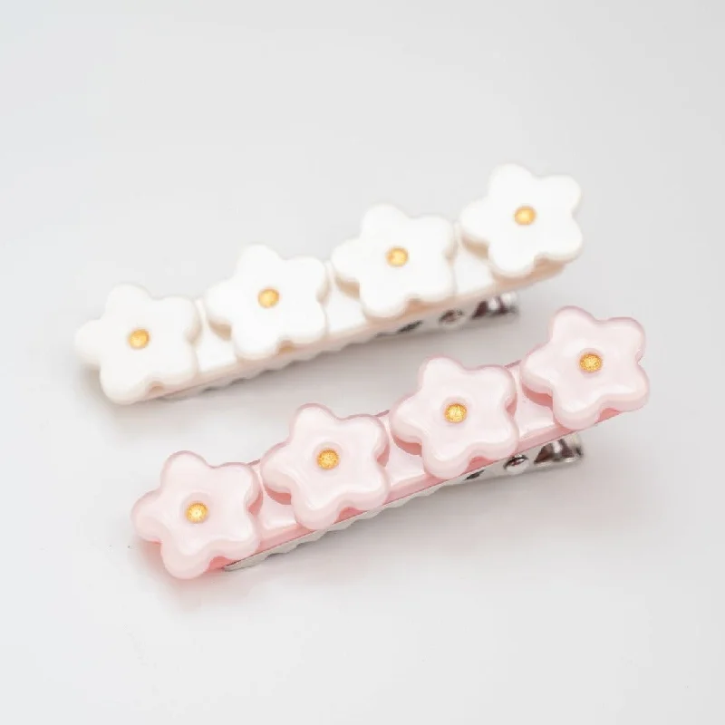 Cream and Pink Flower Hair Clip Set