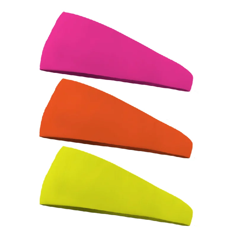 Neon Goals Essential Combo Pack - 1 Solid Neon Pink, 1 Solid Neon Orange and 1 Solid Neon Yellow Wicking Headband