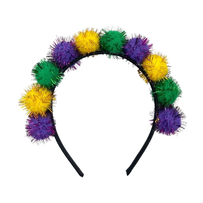 Mardi Gras Tinsel Pom Pom Headband (Each)