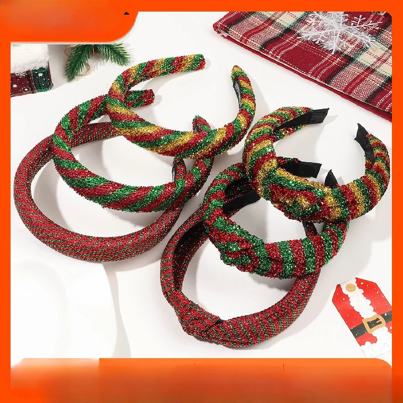 Wholesale Christmas Headbands, Striped Checkered Streamers, High Skull Crowns, Knotted Headbands