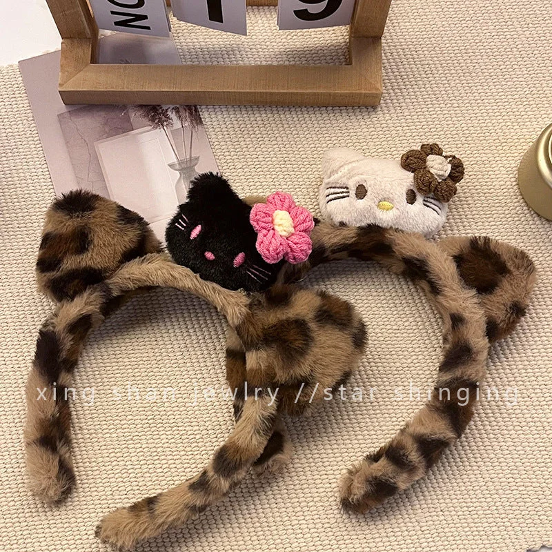 Wholesale Cute Cat Sauce Cartoon Cat's Ears (Steamed Cat-ear Shaped Bread) Leopard Pattern Plush Headband