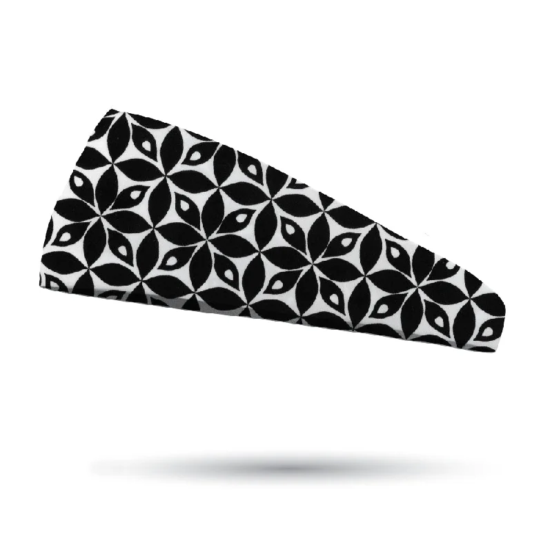 Fashion Black and White Dahlia Headband - 4" and 3" Tapered