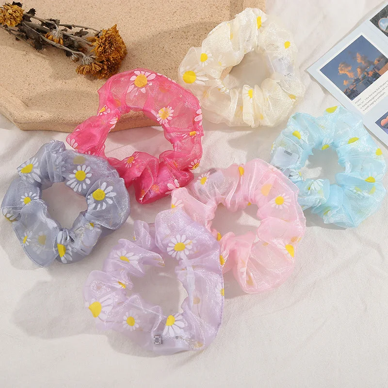 Wholesale LED Daisy Print Fabric Hair Scrunchies