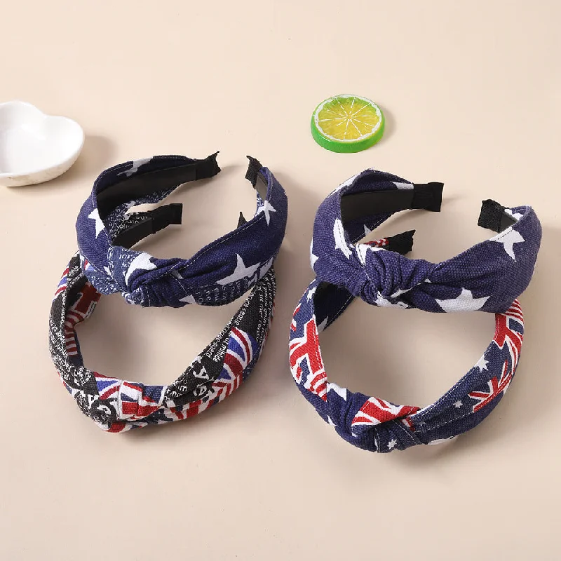 Wholesale Denim Printed Knotted Fabric Hair Bands