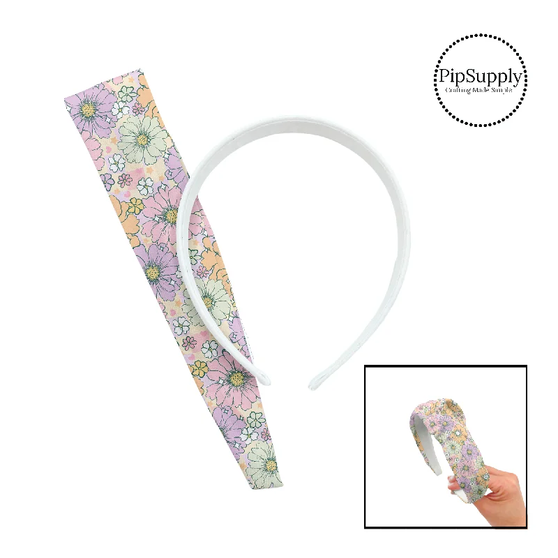 Pastel Flowers on Purple Checker DIY Knotted Headband Kit