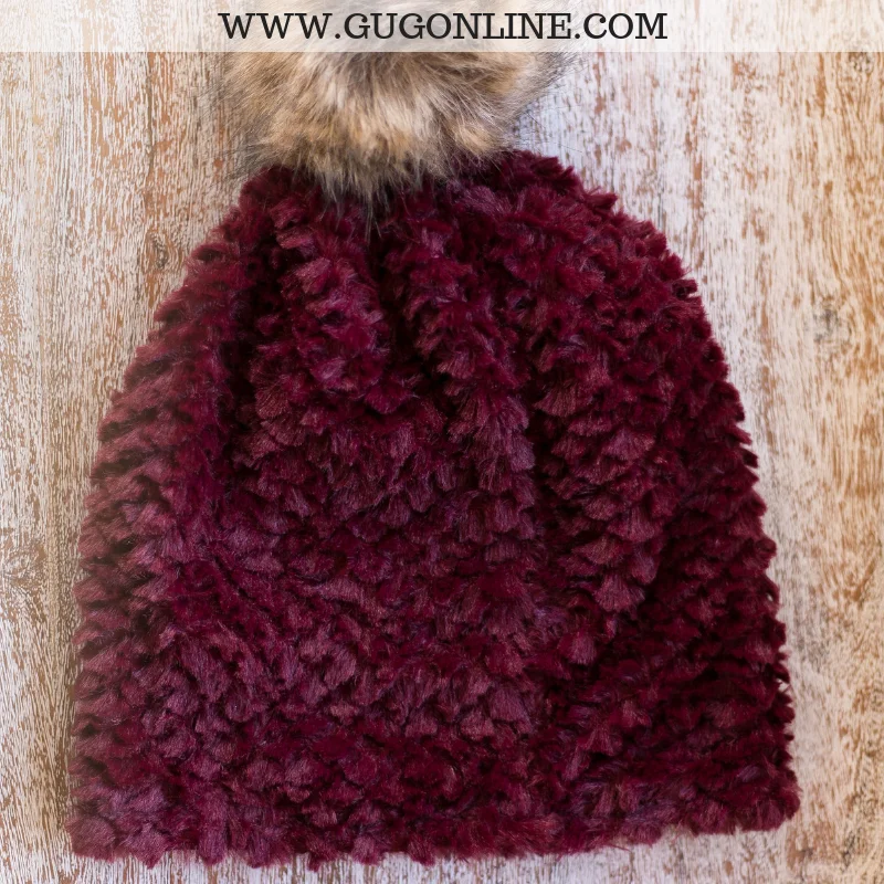 Fleece Lined Beanie with Pom Pom in Maroon | ONLY 1 LEFT!