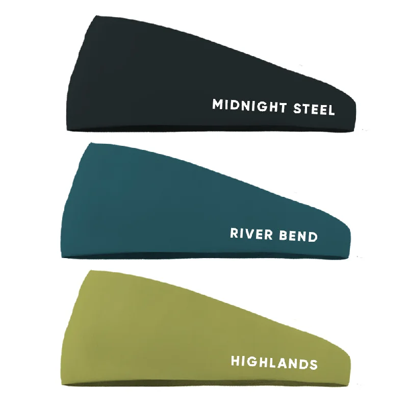 Outdoors Club Combo Pack - 1 Solid Midnight Steel, 1 Solid River Bend and 1 Solid Highlands Wicking Headband