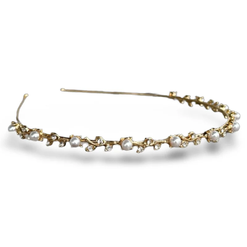 Thin Embellished Headband - Gem Leaf