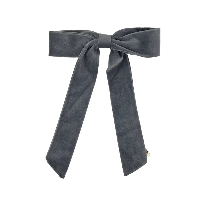 clip velvet long bow  - grey