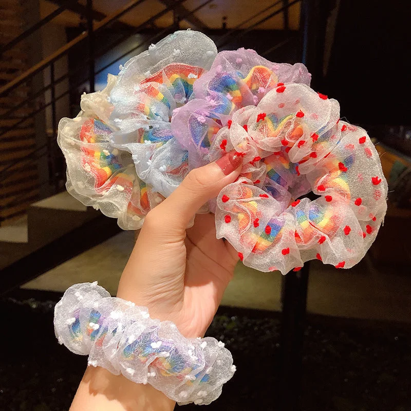 Wholesale Rainbow Mesh Bowel Fabric Hair Scrunchies