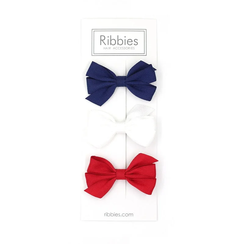 Set of 3 Medium Triple Bows - Navy, White & Red