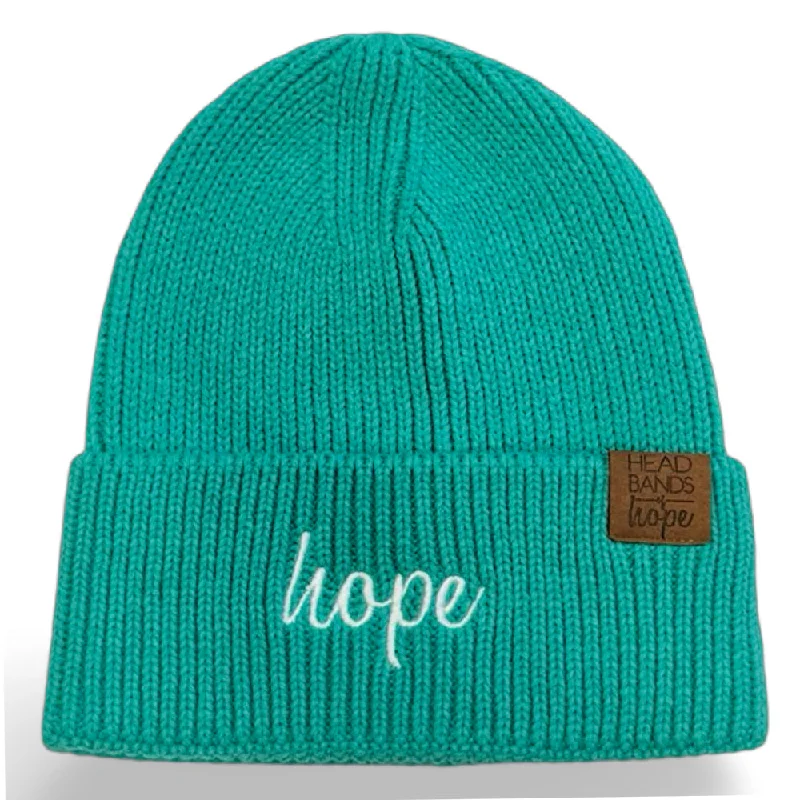 Embroidered Beanie - Teal + White Hope