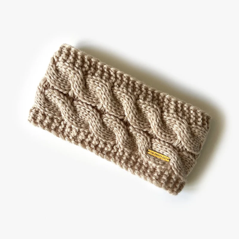 Fleece Lined Cable Knit Headband - Oatmeal Beige