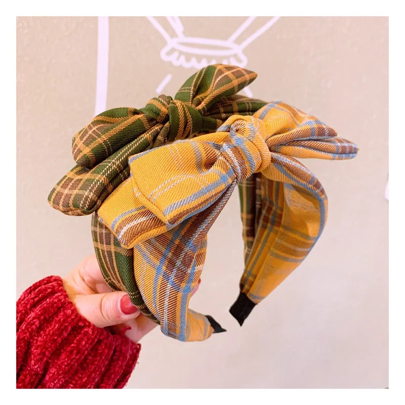 Wholesale Retro British Plaid Double Layer Bow Headband