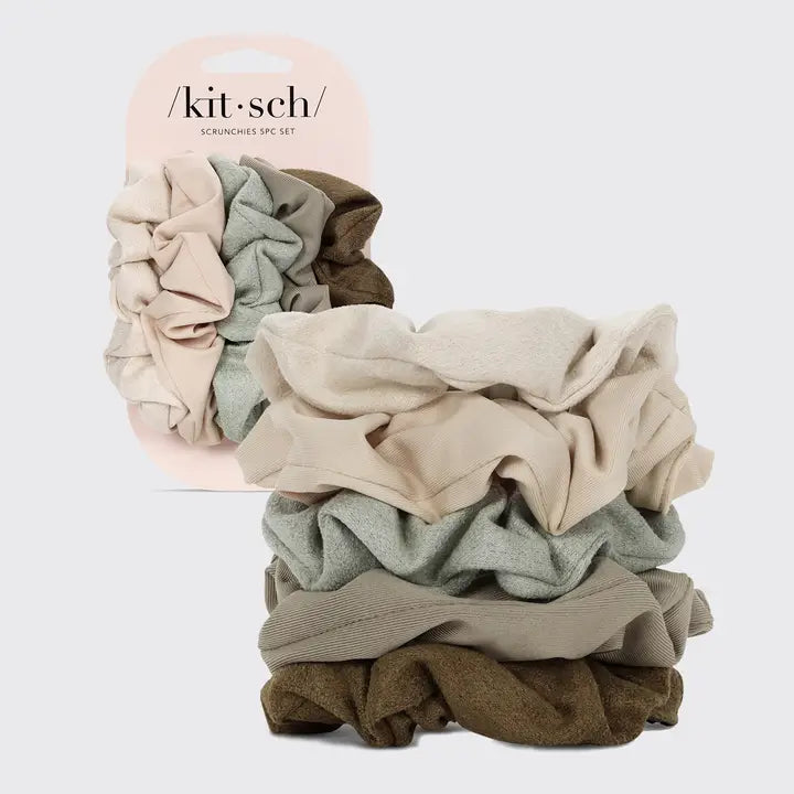 Kitsch Assorted Textured Scrunchies 5pc - Eucalyptus