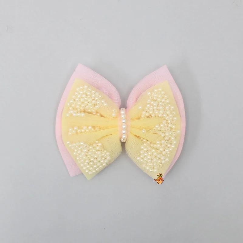 Yellow And Pink Net Dual Bowie Hair Clip