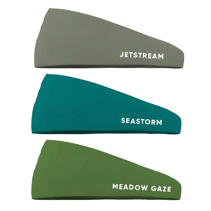 All Terrain Combo Pack - 1 Solid Jet stream, 1 Solid Sea storm and 1 Solid Meadow Gaze Wicking Headband