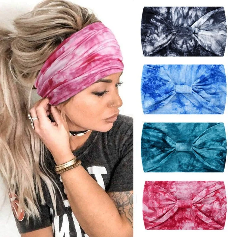 Wholesale Tie Dye Sports Yoga Women's Extra Wide Stretch Cotton Sweat-Absorbent Headband