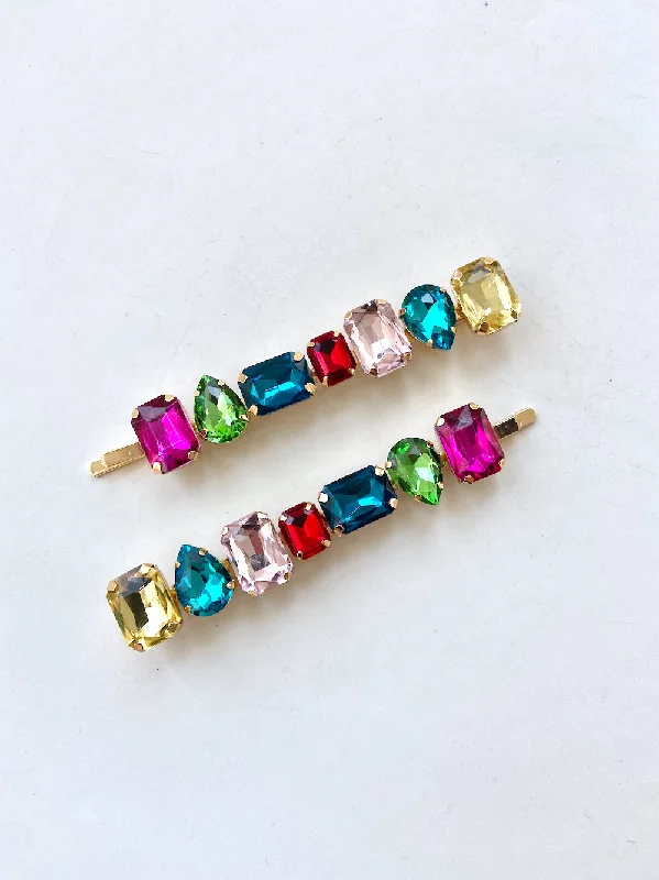 2pc Rainbow Gems Bobby Pin Hair Clip Set