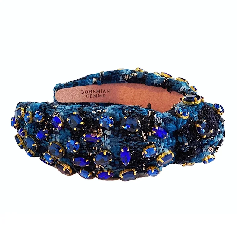 Blue Houndstooth Jeweled Headband