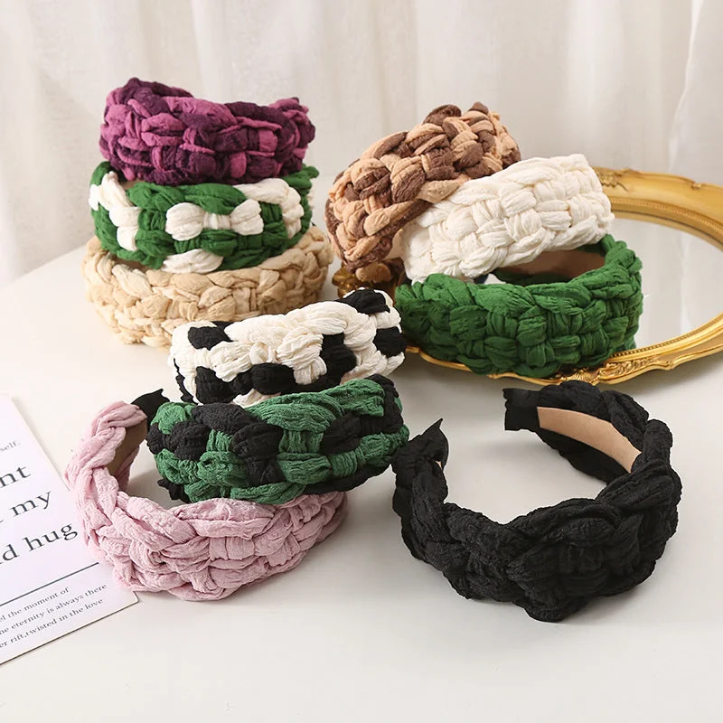 Wholesale Autumn and Winter Wide Version Knitted Double Color Block Headband