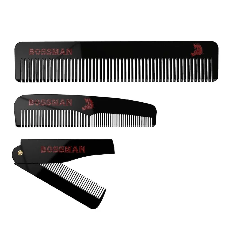 BOSSMAN BRANDS Set of 3 Acetate Beard, Mustache, Hair Combs