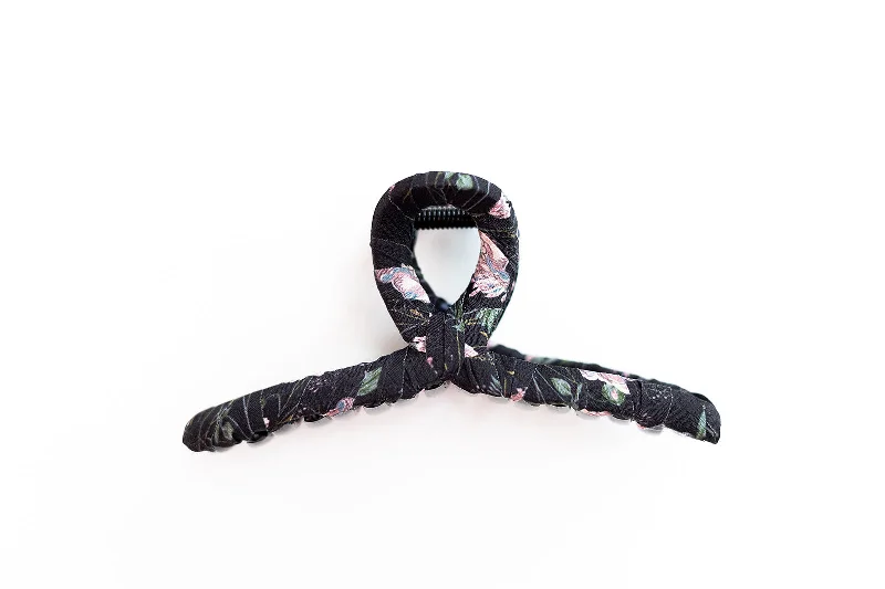 Black Floral Fabric Claw Clip