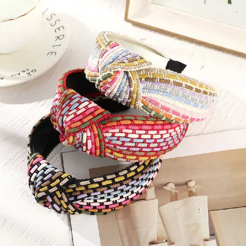 Wholesale Fabric Rainbow Rope Knotted Wide Brim Headband