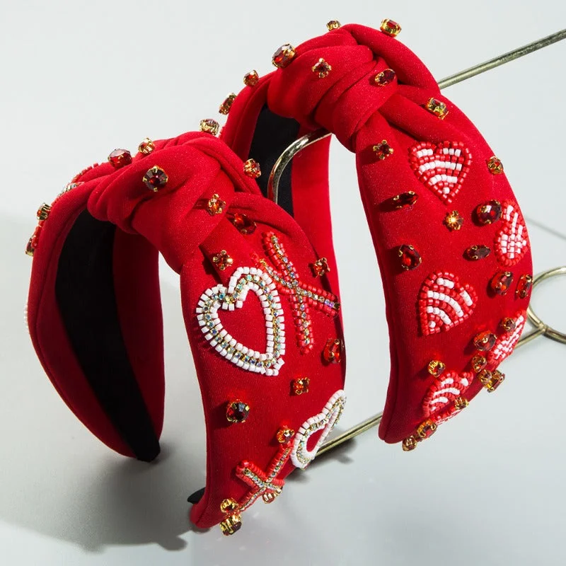 Wholesale Valentine's Day Pure Hand-sewn Rice Bead Heart-shaped Knotted Wide-brimmed Headband