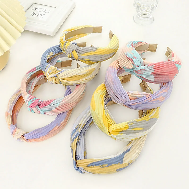 Wholesale Wide Brim Printed Crinkled Fabric Headband