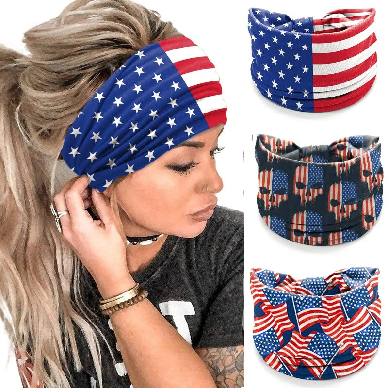 Wholesale Independence Day Women's Knotted Wide Headband Fashion Sports Sweat-Absorbent Elastic Hair Accessories