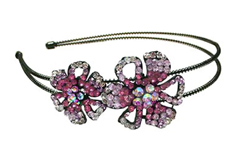 HB0056 Bella Crystal Flower Headband Bright Crystal Flowers Metal Hair Band U0056