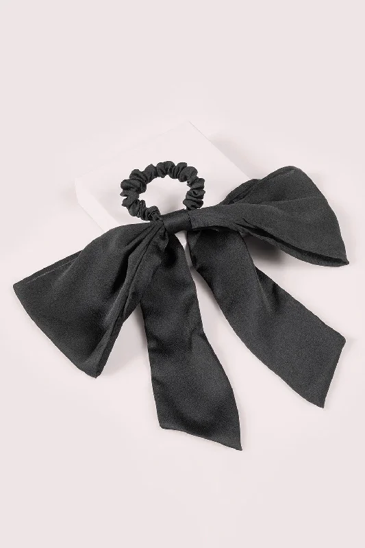 Bow Sash Knotted Ribbon Scrunchie - Black